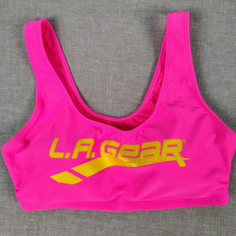 Forever 21 Womens 0X LA Gear Sports Bra Neon Pink Yellow Logo Retro Barbiecore